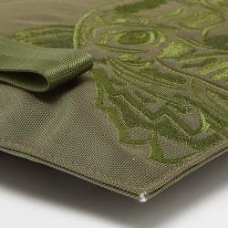 Kenzo Green Tiger Embroidered Canvas Zip Flat Pouch