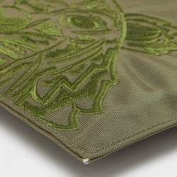 Kenzo Green Tiger Embroidered Canvas Zip Flat Pouch