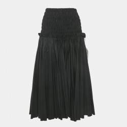 مملوكة مس بقًا Khaite Black Cotton Shirring Waist Pleated Midi Skirt 