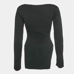 Khaite Black Rib Knit Sweetheart Neck Full Sleeve Top L