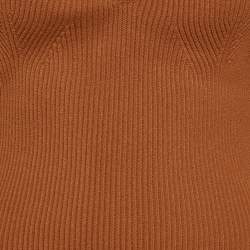 مملوكة مسبقً�ا Khaite Brown Rib Knit Sweetheart Neck Full Sleeve Top L