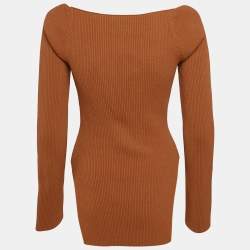 مملوكة مسبقًا Khaite Brown Rib Knit Sweetheart Neck Full Sleeve Top L