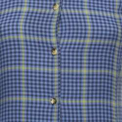 مملوكة مسبقًا Khaite Blue Houndstooth Cotton Blend Daniella Midi Dress XS