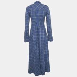 مملوكة مسبقًا Khaite Blue Houndstooth Cotton Blend Daniella Midi Dress XS