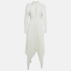 Pre Owned Khaite Ivory Plisse Satin Asymmetric Maxi Dress M