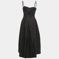 Pre Owned Khaite Black Cotton Raw Edge Shirring Midi Dress S