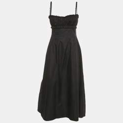 Pre Owned Khaite Black Cotton Raw Edge Shirring Midi Dress S