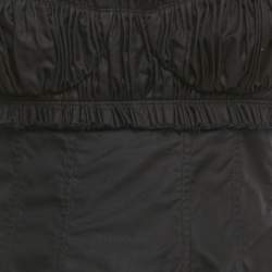 Pre Owned Khaite Black Cotton Raw Edge Shirring Midi Dress S