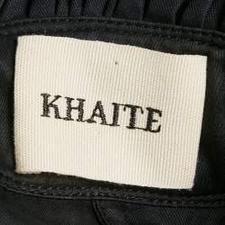 Pre Owned Khaite Black Cotton Raw Edge Shirring Midi Dress S