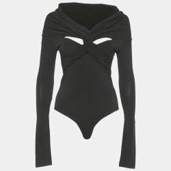Pre Owned Khaite Black Jersey Open Back Full Sleeve Bodysuit S