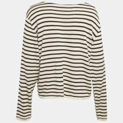 مملوكة مسبقًا كايت توب محبوك مخطط كم طويل أبيض مائل للصفرة صغير