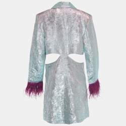 Pre Owned Koh Sui Metallic Lurex Button Front Feather Detail Cut-Out Mini Dress M