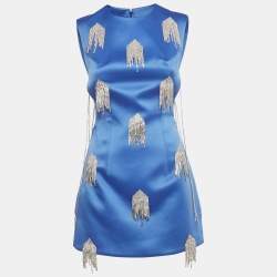 Pre Owned Kourh Electric Blue Crystal Embellished Satin Mini Dress S