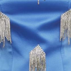 Pre Owned Kourh Electric Blue Crystal Embellished Satin Mini Dress S