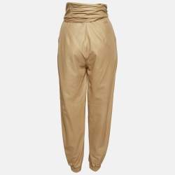 Pre Owned بنطلون كريستينا فيدلسكايا جلد بيج مطوي بمقاس صغير جدًا (إكس سمول)