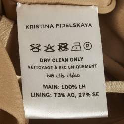 Pre Owned بنطلون كريستينا فيدلسكايا جلد بيج مطوي بمقاس صغير جدًا (إكس سمول)