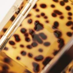 L'Afshar Brown Leopard Print Acrylic Top Handle Bag
