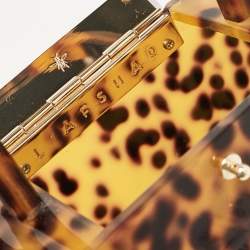 L'Afshar Brown Leopard Print Acrylic Top Handle Bag