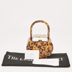 L'Afshar Brown Leopard Print Acrylic Top Handle Bag