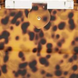 L'Afshar Brown Leopard Print Acrylic Top Handle Bag