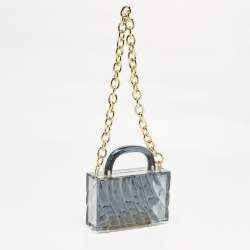 Pre Owned L'Afshar Grey Acrylic Amnis Chain Clutch