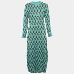 La Doublej. Green Diamond Jacquard Knit Leisure Dress XS