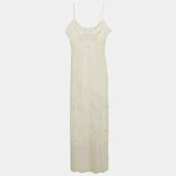 La Perla Off White Lace Trim Silk Sheer Maxi Slip Dress L