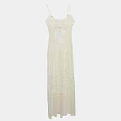 La Perla Off White Lace Trim Silk Sheer Maxi Slip Dress L