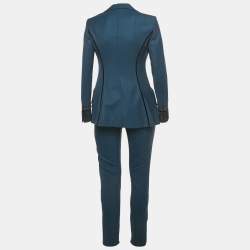 مملوكة مسبقًا بدلة لابرلة صوف أزرق بنقشة هوندستوث مع أشرطة دانتيل مقاس صغير