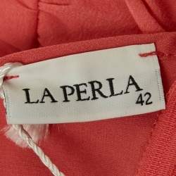 Pre Owned فستان ماكسي مكشكش برباط حول العنق حرير زهري لا بيرلا متوسط