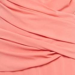 Pre Owned فستان ماكسي مكشكش برباط حول العنق حرير زهري لا بيرلا متوسط