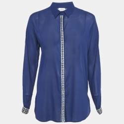 مملوكة مسبقًا La Perla Blue Silk Semi Sheer Shirt L
