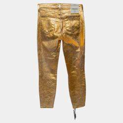 L'agence Gold Crackle Foil Cotton High Rise Skinny Margot Jeans M