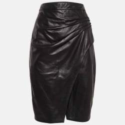 L'agence Black Pleated Leather Pencil Skirt L