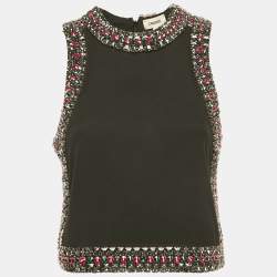مملوكة مسبقًا L'agence Black Crepe Bastia Embellished Tank Top XS