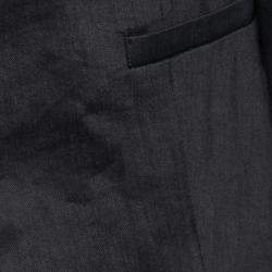 L'Agence Black Linen Open Front Sleeve Slit Detail Blazer M