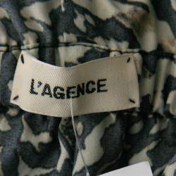 L'agence Brown Abstract Printed Silk Sophie Flutter Maxi Dress M 