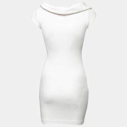 Pre Owned L'agence White Cotton Blend Draped Shawl Neck Bodycon Dress XS