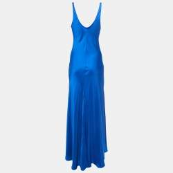 L'agence Blue Satin Sleeveless Maxi Dress M