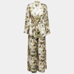 L'agence Beige 7 Green Safari Printed Twill Wrap Top and Pants Set S