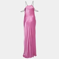 L'Agence Pink Satin Chain Detail Majesty Long Dress S
