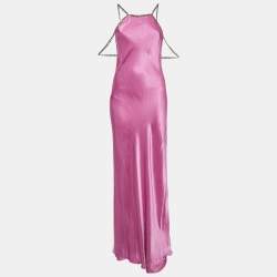 L'Agence Pink Satin Chain Detail Majesty Long Dress S
