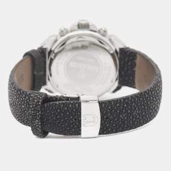 Lancaster Black Stainless Steel Galuchat Leather Diamond Ref.0226 Women's Wristwatch 39 mm