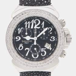 Lancaster Black Stainless Steel Galuchat Leather Diamond Ref.0226 Women's Wristwatch 39 mm