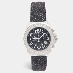 Lancaster Black Stainless Steel Galuchat Leather Diamond Ref.0226 Women's Wristwatch 39 mm