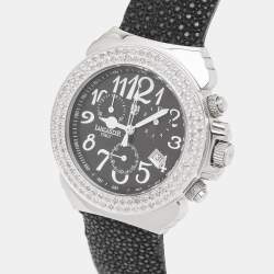 Lancaster Black Stainless Steel Galuchat Leather Diamond Ref.0226 Women's Wristwatch 39 mm
