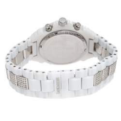 Lancaster Mother of Pearl Diamond Pave White Ceramic Stainless Steel Ref.0293 Women's Wristwatch 40 mm