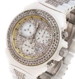 Lancaster Mother of Pearl Diamond Pave White Ceramic Stainless Steel Ref.0293 Women's Wristwatch 40 mm