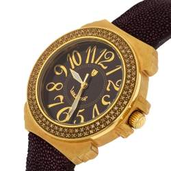 Pre Owned  Lancaster Brown Rose Gold Plated Stainless Steel Pillola REF.0349L Women's Wristwatch 37 mm