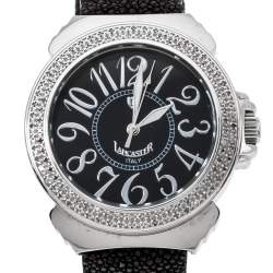 Pre Owned Lancaster Black Stainless Steel Stingray Leather Pillola REF.0348L Women's Wristwatch 37 mm